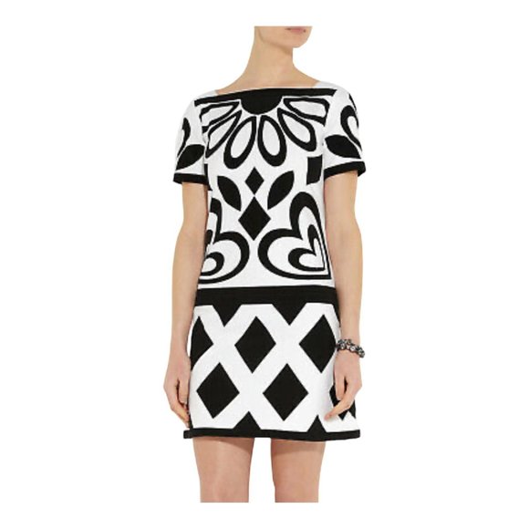 Moschino Dresses & Skirts - 1.3K MOSCHINO Geometric Appliqués Cotton Blend Black White Mini Dress Size 10